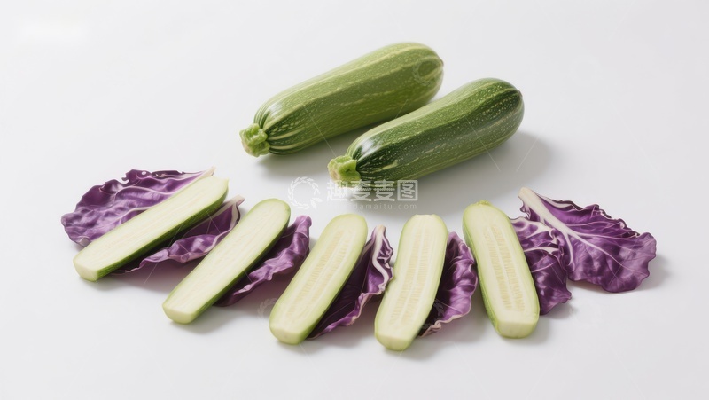 高清大图下载【趣麦麦图】新鲜西葫芦与紫甘蓝的组合