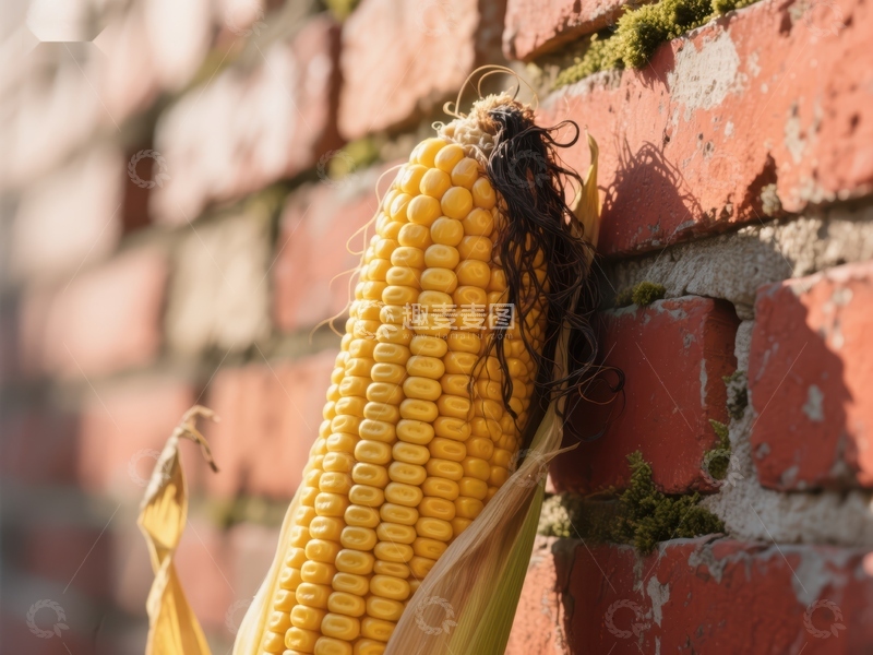 高清大图下载【趣麦麦图】砖墙前的玉米