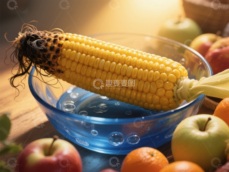 高清大图下载【趣麦麦图】新鲜玉米与水果的静物组合