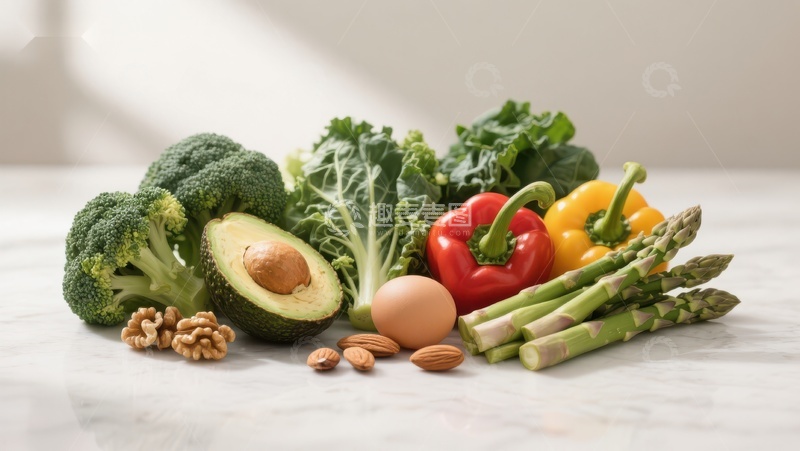 高清大图下载【趣麦麦图】新鲜蔬菜与坚果的健康组合