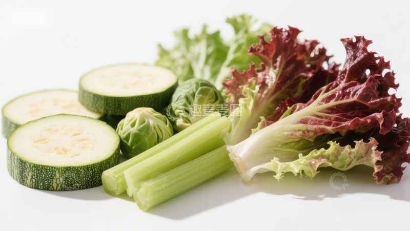 高清大图下载【趣麦麦图】新鲜蔬菜组合：西葫芦、生菜与芹菜