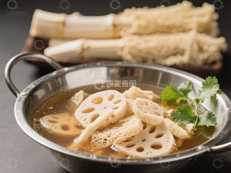 高清大图下载【趣麦麦图】莲藕金针菇汤，清新养生美食