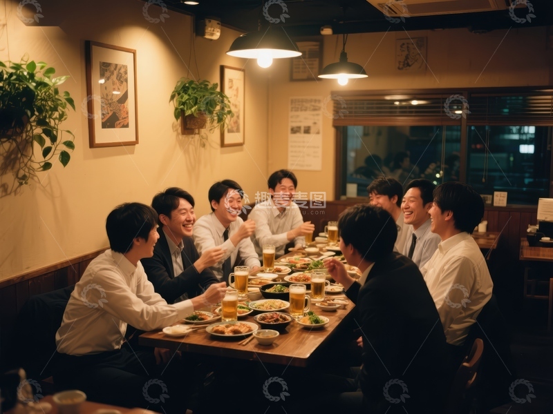 高清大图下载【趣麦麦图】友人聚餐，共享美食与欢笑