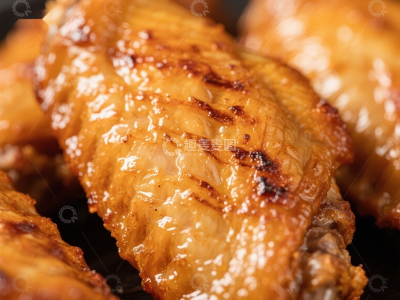 高清大图下载【趣麦麦图】金黄酥脆的烤鸡翅特写