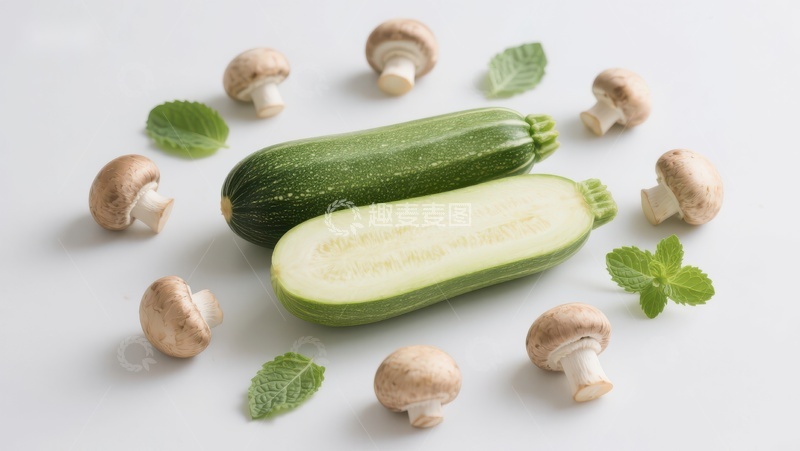 高清大图下载【趣麦麦图】新鲜西葫芦与蘑菇的组合
