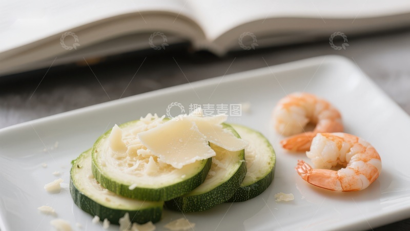 高清大图下载【趣麦麦图】西葫芦配虾仁与奶酪片