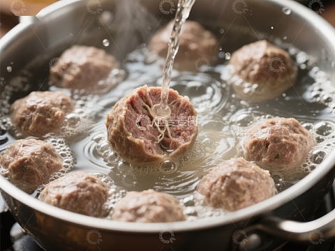 肉丸在锅中烹煮