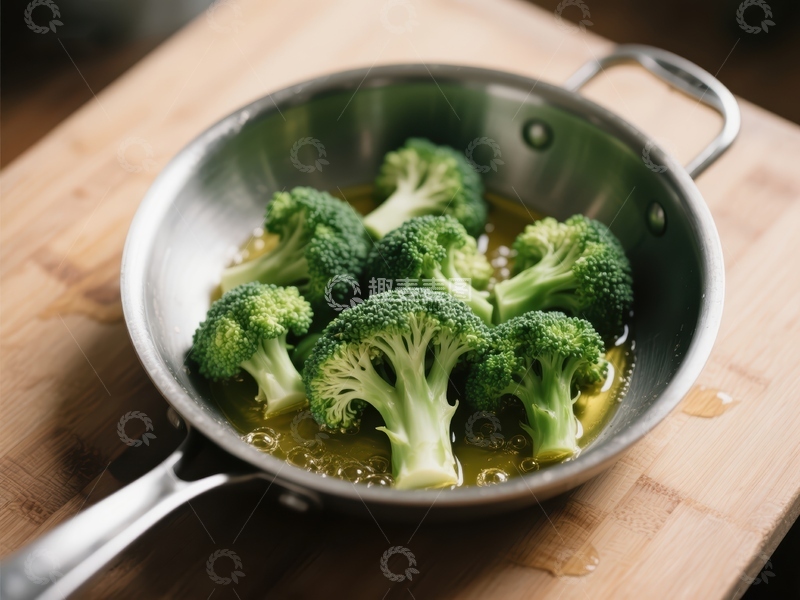 高清大图下载【趣麦麦图】锅中油煎西兰花