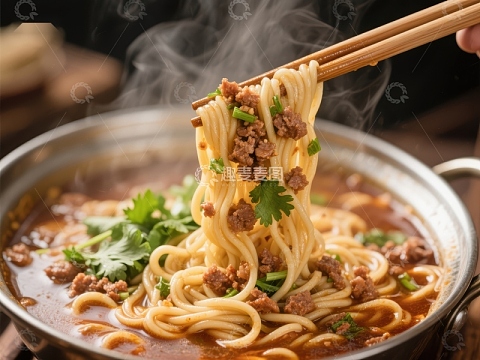 热气腾腾的面条美食