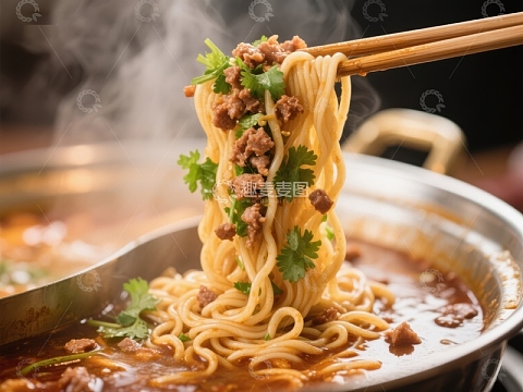 热气腾腾的麻辣面条