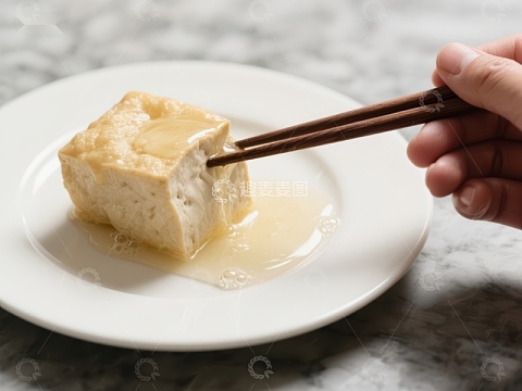 筷子夹起盘中的嫩豆腐