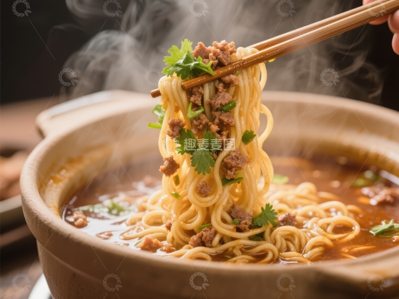 高清大图下载【趣麦麦图】热腾腾的牛肉面，香气四溢