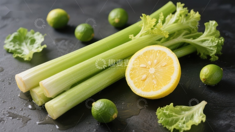 高清大图下载【趣麦麦图】新鲜芹菜与柠檬青柠组合