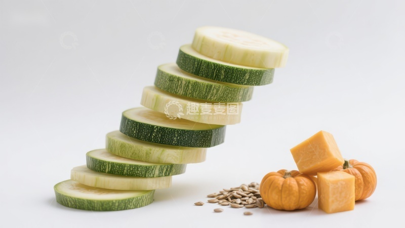 高清大图下载【趣麦麦图】切片黄瓜与南瓜籽的静物组合