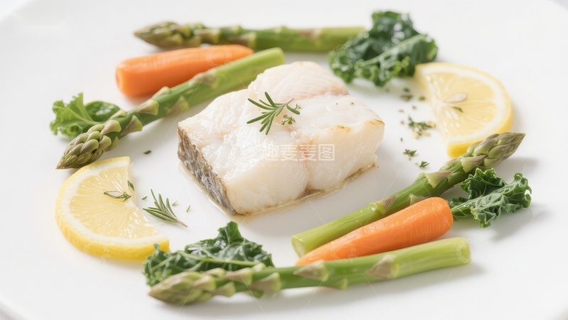 高清大图下载【趣麦麦图】精致鱼肉配时蔬摆盘