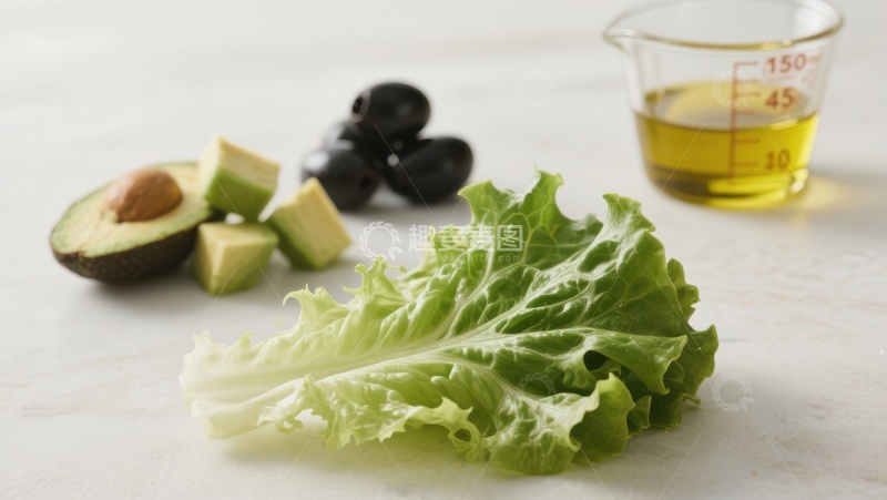 高清大图下载【趣麦麦图】新鲜生菜与牛油果橄榄油的组合