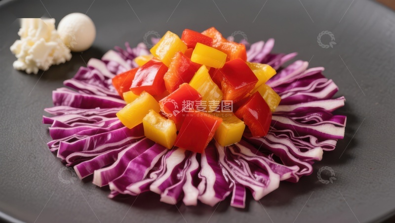 高清大图下载【趣麦麦图】彩椒与紫甘蓝的创意摆盘