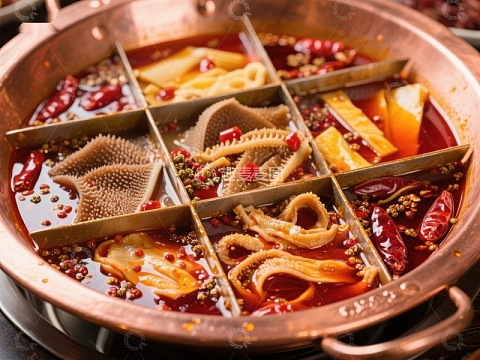 九宫格火锅，麻辣鲜香诱人美食