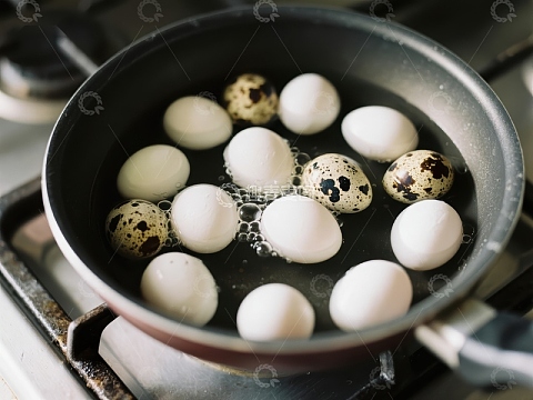 锅中煮鸡蛋和鹌鹑蛋