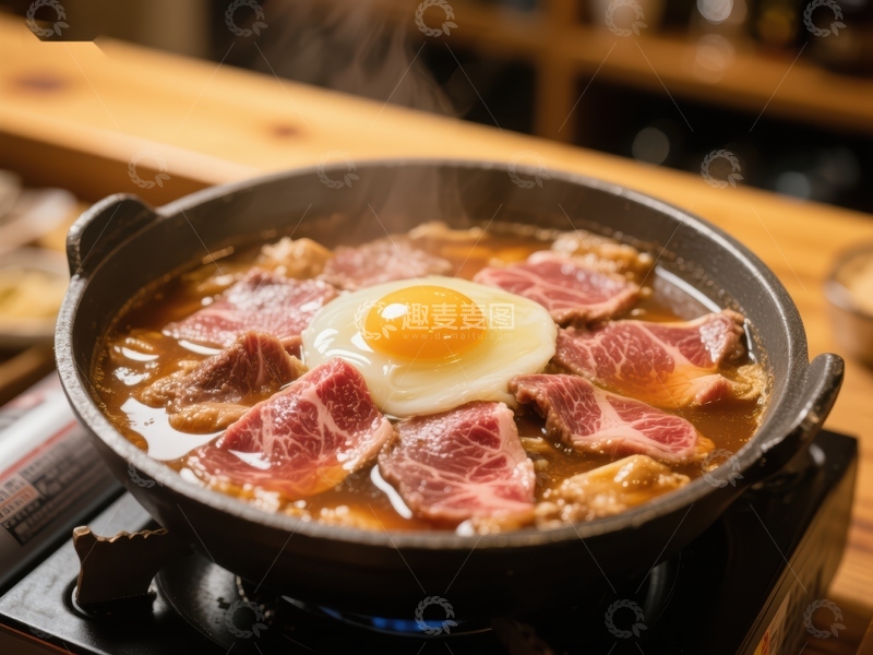 高清大图下载【趣麦麦图】热气腾腾的牛肉锅配煎蛋