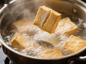 热锅中煮制的豆腐与鱼片
