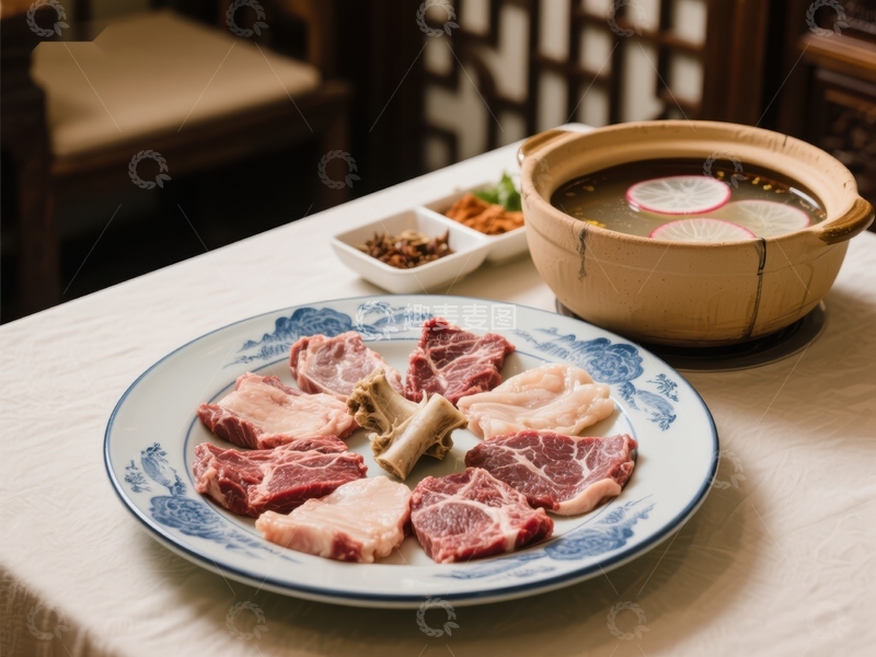 火锅食材与汤底的精致摆盘