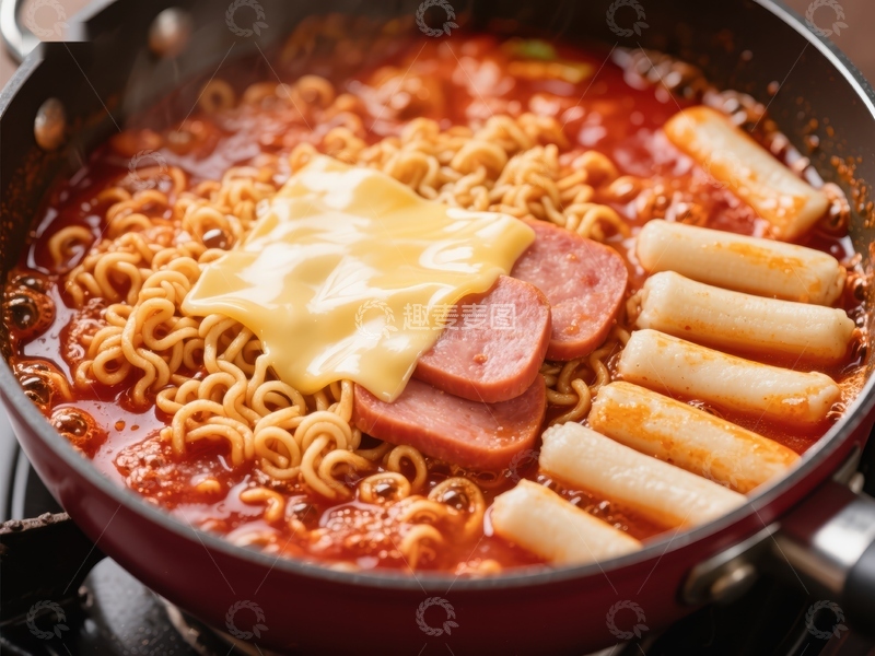 高清大图下载【趣麦麦图】韩式炒年糕与泡面的美味结合