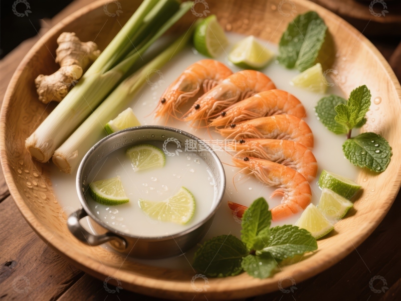 高清大图下载【趣麦麦图】泰式海鲜汤配虾与香料