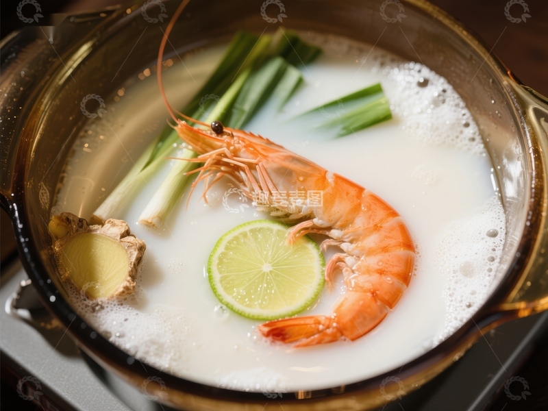 高清大图下载【趣麦麦图】椰奶虾汤锅，清新美味