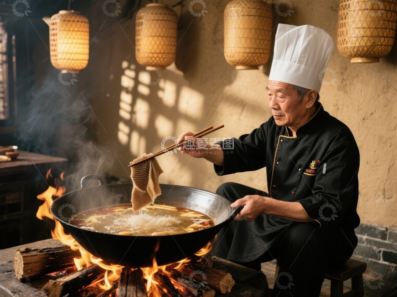 高清大图下载【趣麦麦图】厨师火上烹饪美食