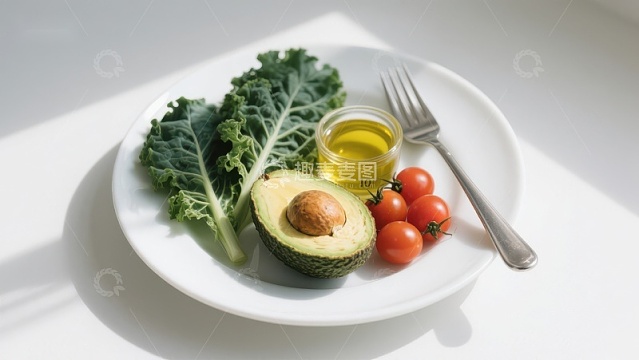健康餐盘：羽衣甘蓝、牛油果与樱桃番茄