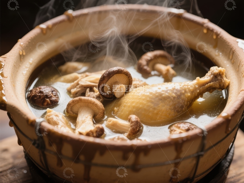 高清大图下载【趣麦麦图】热气腾腾的鸡汤与蘑菇