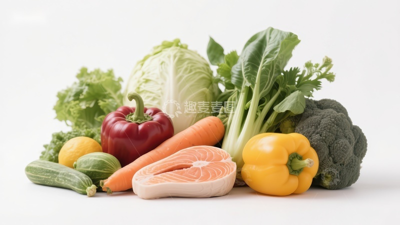 高清大图下载【趣麦麦图】新鲜蔬菜与三文鱼的健康组合