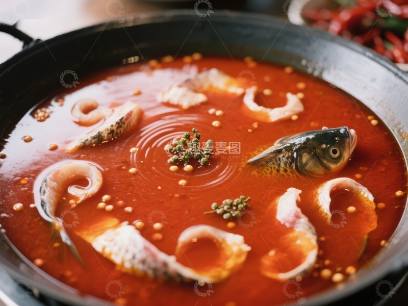高清大图下载【趣麦麦图】麻辣鱼火锅，鲜香四溢