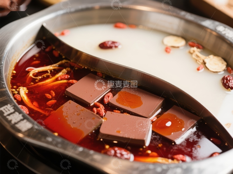高清大图下载【趣麦麦图】鸳鸯火锅：麻辣与清汤的完美结合