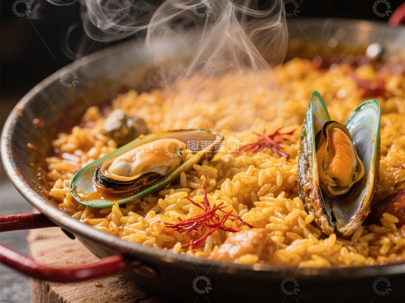 高清大图下载【趣麦麦图】热腾腾的海鲜饭，香气四溢