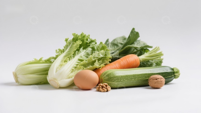 高清大图下载【趣麦麦图】新鲜蔬菜与鸡蛋坚果组合