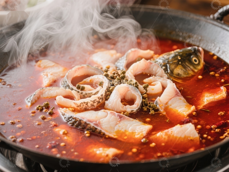 高清大图下载【趣麦麦图】麻辣鱼片热锅，香气四溢