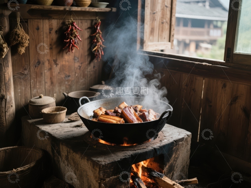 高清大图下载【趣麦麦图】传统厨房中火上烹饪的美食