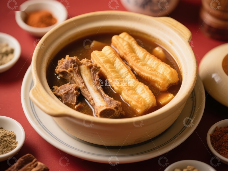 高清大图下载【趣麦麦图】美味排骨炖油条，传统中式佳肴