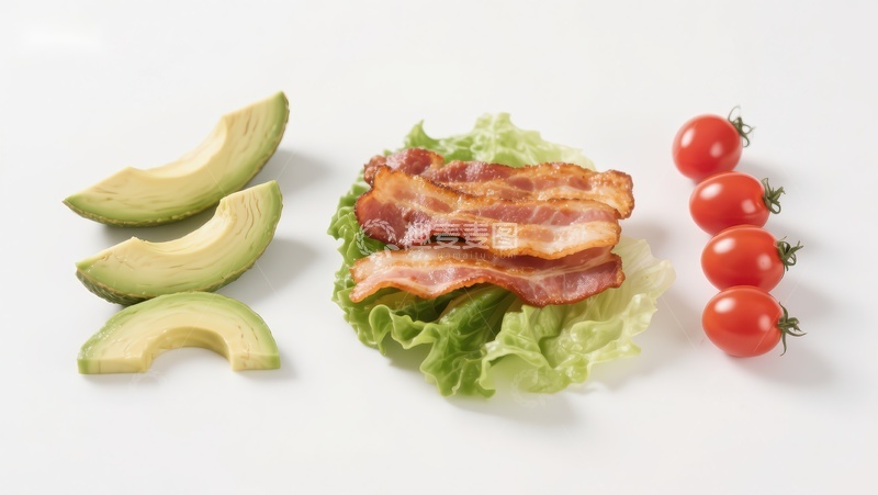 高清大图下载【趣麦麦图】培根生菜配牛油果和樱桃番茄