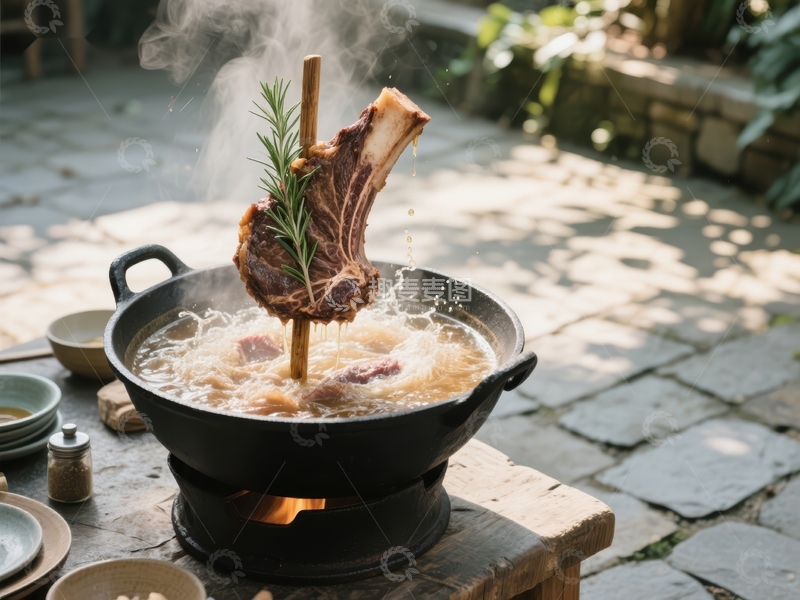 高清大图下载【趣麦麦图】热汤中涮煮的羊排