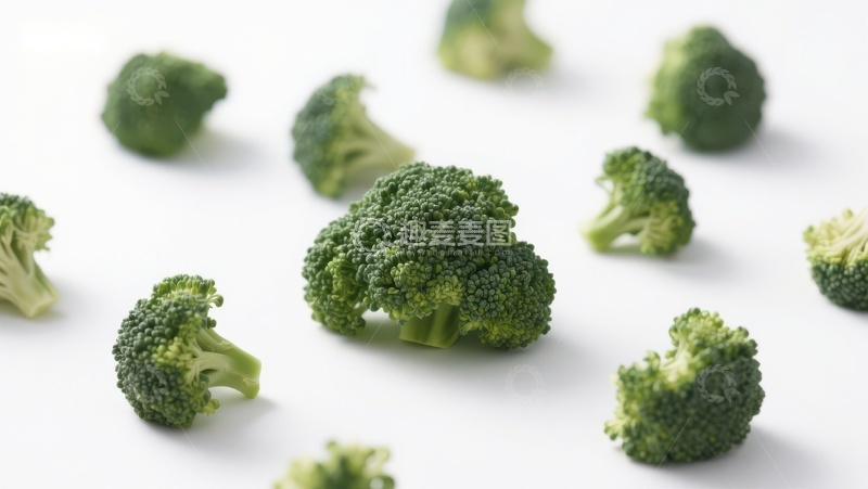 高清大图下载【趣麦麦图】新鲜西兰花散落白色背景