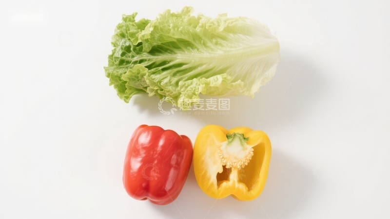 高清大图下载【趣麦麦图】新鲜生菜与红黄甜椒