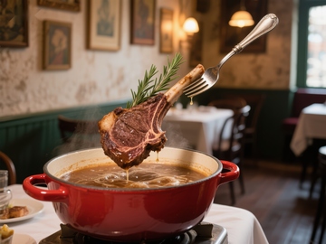 牛排浸入热汤的瞬间