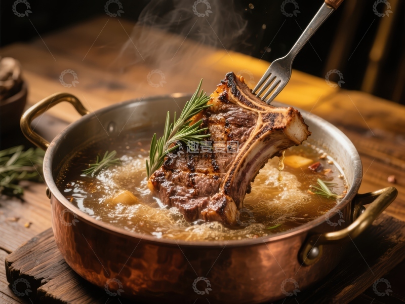 高清大图下载【趣麦麦图】铜锅炖煮的美味牛排