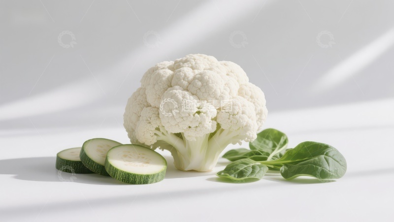 高清大图下载【趣麦麦图】新鲜花椰菜与黄瓜片的静物组合