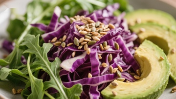 紫甘蓝沙拉配牛油果和南瓜籽