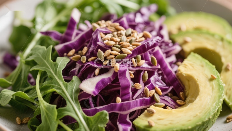 高清大图下载【趣麦麦图】紫甘蓝沙拉配牛油果和南瓜籽