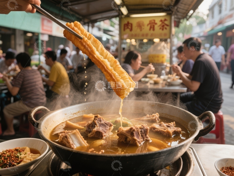 高清大图下载【趣麦麦图】热气腾腾的骨汤与油条